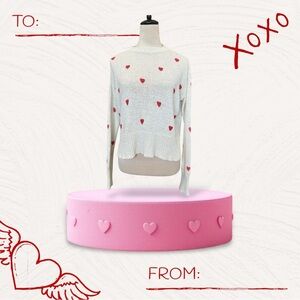 moon & madison White Sweater with Red Hearts